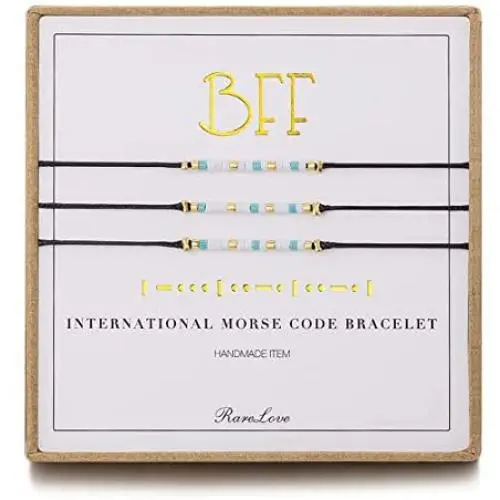 3 Pieces BFF Friendship Morse Code Bracelet Birthday Best Friends Gift For 3 Women Girls Blue White Tiny Pony Seed Beads Black String Bracelets 3 Pieces BFF Friendship Morse Code Bracelet Birthday Best Friends Gift For 3 Women Girls Blue White Tiny Pony Seed Beads Black String Bracelets
