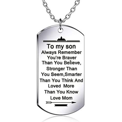 danjie Stainless Steel Dog Tag Letters to My Son.Love mom Pendant Necklace,Inspirational Gifts for Son Jewelry