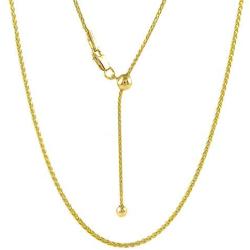 Sterling Silver 1.4MM Diamond Cut Adjustable Wheat Chain Necklace 24 - Adjustable Fox Tail Spiga Necklace in 4 Colors