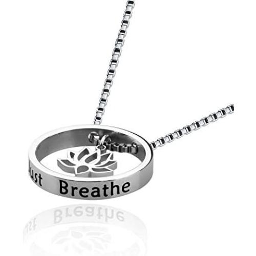 WUSUANED Lotus Flower Necklace Just Breathe Yoga Jewelry Gift for Women Girls