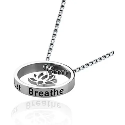 WUSUANED Lotus Flower Necklace Just Breathe Yoga Jewelry Gift for Women Girls