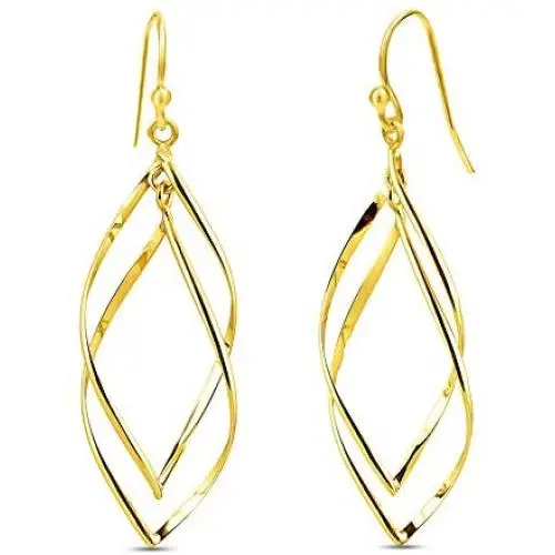 Charmsy Sterling Silver Jewelry Double Twisted Linear Marquise Loops French Wire Drop Dangle Earrings for Women Charmsy Sterling Silver Jewelry Double Twisted Linear Marquise Loops French Wire Drop Dangle Earrings for Women