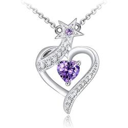Love Heart Necklace for Women 925 Sterling Silver Birthstone Necklace Gifts for Women Girls Wife Mom Girlfriend