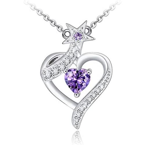 Love Heart Necklace for Women 925 Sterling Silver Birthstone Necklace Gifts for Women Girls Wife Mom Girlfriend