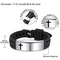 MeMeDIY Inspirational Quote Cross Bracelets Faith Christian Bible Accessories Verse Silicone ID Wristband Religious Gifts for Men Women Boys Girls Stainless Steel Rubber Adjustable (2 Colors)