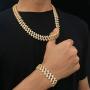 Gold IDEA 18MM Iced Out Prong Cuban Link Chain,18k /White Gold Plated Hip Hop Choker or Bracelet, 5A Cubic Zirconia Stones,Cuban Chains 8.5-24’’ for Men Women