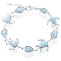 Sterling Silver Turtle & Pear-Shaped Natural Larimar Link Bracelet