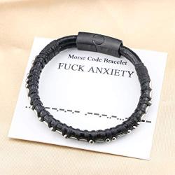 MEMGIFT FCK Anxiety Morse Code Leather Bracelets for Men Women Boys Anxiety Relief Items Funny Inspirational