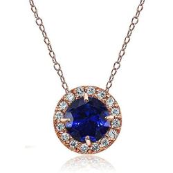 Ice Gems Rose Gold Flashed Sterling Silver Genuine, Created or Simulated Gemstone Cubic Zirconia Accents Round Halo Necklace