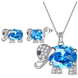 Aurora Tears Elephant Jewelry Women 925 Sterling Silver Crystal Birthstone Animal Elephants Necklace/Earring/Ring Birthday Jewelry