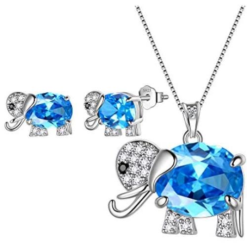 Aurora Tears Elephant Jewelry Women 925 Sterling Silver Crystal Birthstone Animal Elephants Necklace/Earring/Ring Birthday Jewelry