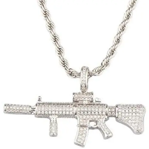 Rapper Men Women Hip Hop Golden Jewelry, Unisex Iced Out AK47 Gun Pendant Necklace for Rapper with Rope Chain Rapper Men Women Hip Hop Golden Jewelry, Unisex Iced Out AK47 Gun Pendant Necklace for Rapper with Rope Chain