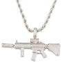 Rapper Men Women Hip Hop Golden Jewelry, Unisex Iced Out AK47 Gun Pendant Necklace for Rapper with Rope Chain