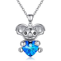 AOBOCO Cute Koala Necklace Sterling Silver Koala Bear Heart Pendant Necklace Embellished with Crystals from Austria, Fine Koala Jewelry Gifts for Women - Hold My Heart Series