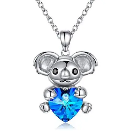 AOBOCO Cute Koala Necklace Sterling Silver Koala Bear Heart Pendant Necklace Embellished with Crystals from Austria, Fine Koala Jewelry Gifts for Women - Hold My Heart Series
