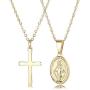 Finrezio 14K Gold-Plated Catholic Christian Jewelry Cross and Virgin Mary Pendant Necklace for Women Multilayer Necklace Set