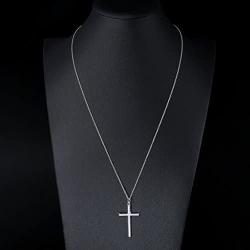 925 Sterling Silver Mens Classic Cross Pendant Necklace 24 inch Silver Chain Jewelry Gift for Father Boyfriend Son