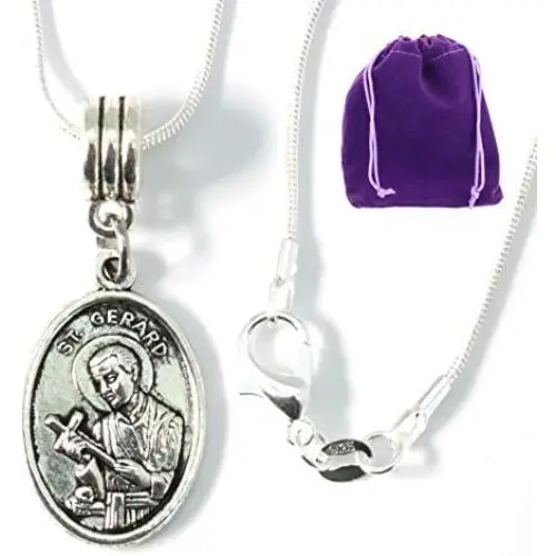 St Gerard Necklace for Pregnancy | Patron Saint of Pregnancy Charm Necklace St Gerard Pendant on a 22 inch Silver Plated Snake Chain Necklace with a Beautiful St Gerard Charm Fertility Charm for Women