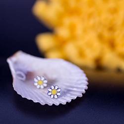 Solid 925 Stering Silver enamel Cute Daisy flower Stud Earrings For Girls Teens women