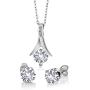 Gem Stone King 925 Sterling Silver White Created Sapphire and White Diamond Pendant Earrings Set For Women (3.65 Ct with 18 Inch Silver Chain)