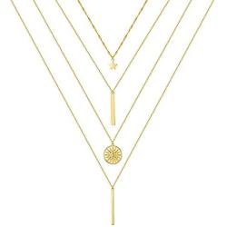 Turandoss Gold Layered Necklaces for Women - 14K Gold Plated Handmade Multilayer Bar Pearls Coin Disc Moon Butterfly Medallion Adjustable Dainty Layered Choker Necklaces for Women Jewelry