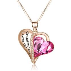 AOBOCO Granddaughter Grandmother Gifts - Granddaughter I Love You - Sterling Silver Heart Necklaces from Grandma with Pink Swarovski Crystals