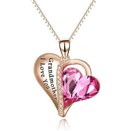 AOBOCO Granddaughter Grandmother Gifts - Granddaughter I Love You - Sterling Silver Heart Necklaces from Grandma with Pink Swarovski Crystals