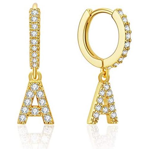Ldurian Initial Earrings for Women Girls, Letter Huggie earrings with 14K Gold Plated, Cubic Zirconia Hoop Earrings Dangle, Tiny Earrings, Jewelry Gift for Girls Women Teen