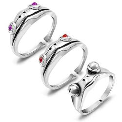 PANTIDE 3 Pcs Frog Open Rings Set for Women, Vintage Adjustable Alloy Animal Finger Rings, Cute Silver Frog with Red Purple Eyes Rings, Fashion Jewelry Gifts for Anniversary Birthday Valentine’s Day