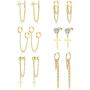 Ofeiyaa 6 Pairs Stainless Steel Small Hoop Chain Earrings Cross Dangle Hinged Hoop Earrings for Women Girls Men CZ Stud Earrings Huggie Helix Cartilage Tragus Daith Piercing Silver Gold Tone