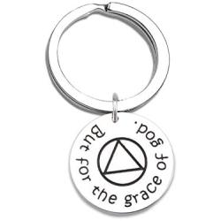 LLsuy Sobriety Gift Addiction Recovery Serenity Keychain But for The Grace of God Keychain AA Symbol Charm New Beginnings Jewelry