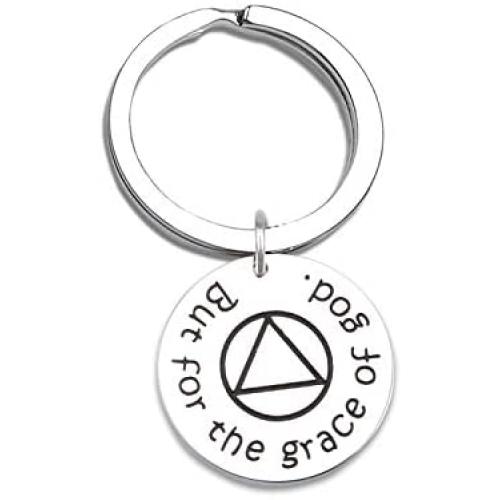 LLsuy Sobriety Gift Addiction Recovery Serenity Keychain But for The Grace of God Keychain AA Symbol Charm New Beginnings Jewelry