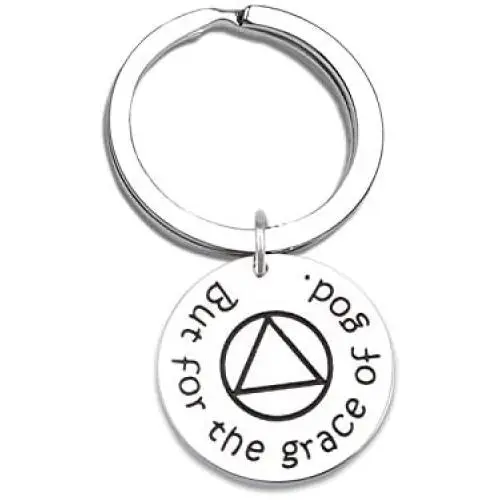 LLsuy Sobriety Gift Addiction Recovery Serenity Keychain But for The Grace of God Keychain AA Symbol Charm New Beginnings Jewelry