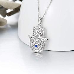 PELOVNY Hamsa Hand Necklace for Women Sterling Silver Evil Eye Pendant Necklace with Cubic Zirconia Evil Eye Hamsa Hand of Fatima Jewelry Gift for Girls Mother 18 inches Chain
