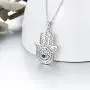 PELOVNY Hamsa Hand Necklace for Women Sterling Silver Evil Eye Pendant Necklace with Cubic Zirconia Evil Eye Hamsa Hand of Fatima Jewelry Gift for Girls Mother 18 inches Chain