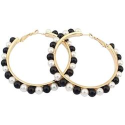 Large Hoop Dangle Earring Black White Pearl Earring With Stainless Steel Pin Big Circle Loop Earrings For Women Girls Jewelry