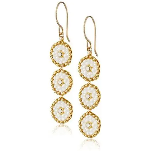 Miguel Ases Swarovski and Cream Triple-Station Small Drop Earrings Miguel Ases Swarovski and Cream Triple-Station Small Drop Earrings