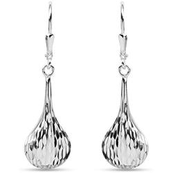 LeCalla Sterling Silver Jewelry Diamond-Cut Tear-Drop Leverback Earrings for Women Girl