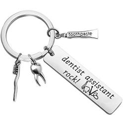 POTIY Dentist Assistant Gift Dental Hygienist Jewelry Dentist Assistant Rock Keychain with Toothpaste Tooth Toothbrush Charm Graduation Gift for Dentist Assistant