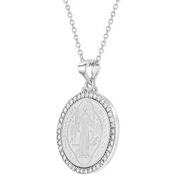 925 Sterling Silver Clear CZ Saint Benedict San Benito Nurzia Medal Pendant 19''