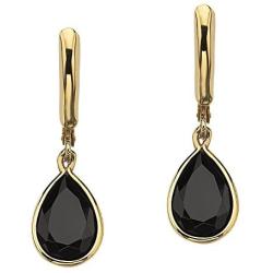 18K Yellow Gold Plated Pear Cut Natural Black Onyx Drop Earrings (29x8.5mm)