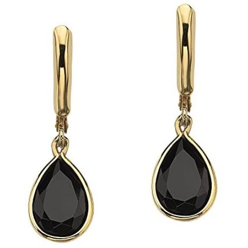 18K Yellow Gold Plated Pear Cut Natural Black Onyx Drop Earrings (29x8.5mm)