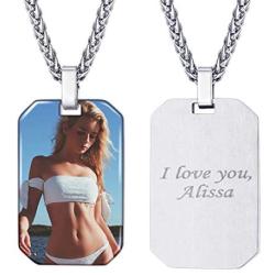 Custom Photo Necklace Men Women Personalized Jewelry Customized Any Picture Pendant Stainless Steel Rope/Spiga/Tennis Chain 18-30 Inch, Mothers or Lover Gift