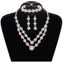 LOYALLOOK Rose Gold Silver Tone Bridal Crystal Bridal Jewelry Set for Women 2-Row Rhinestone Necklace Earrings Bracelet Set Prom Wedding Fashion Jewelry
