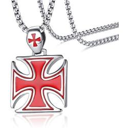 Mealguet Jewelry Mens Cool Stainless Steel Enamel Crusaders Templar Knights Cross Pendant Necklace, 24'' Chain