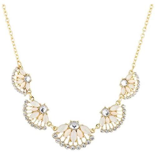 Lux Accessories Peach Ivory and Rhinestone Floral Flower Mini Statement Necklace