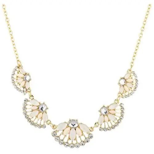 Lux Accessories Peach Ivory and Rhinestone Floral Flower Mini Statement Necklace Lux Accessories Peach Ivory and Rhinestone Floral Flower Mini Statement Necklace