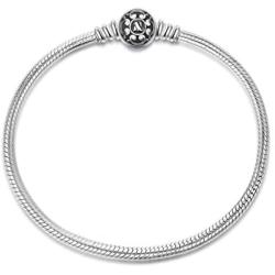 NINAQUEEN 925 Sterling Silver Basic Snake Chain Bracelet with Black Clasp Charms Fit Pandora Charms