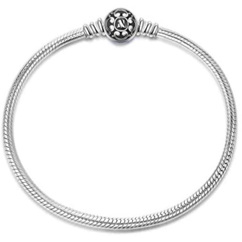 NINAQUEEN 925 Sterling Silver Basic Snake Chain Bracelet with Black Clasp Charms Fit Pandora Charms
