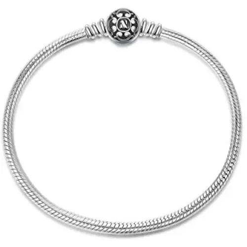 NINAQUEEN 925 Sterling Silver Basic Snake Chain Bracelet with Black Clasp Charms Fit Pandora Charms NINAQUEEN 925 Sterling Silver Basic Snake Chain Bracelet with Black Clasp Charms Fit Pandora Charms